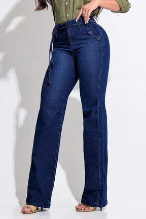 Calça Jeans Wide Leg Modeladora com Cinto - AA99