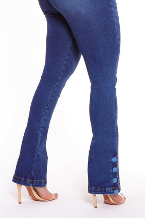 Calça Jeans Flare Modeladora Detalhe Barra Botões - AA43