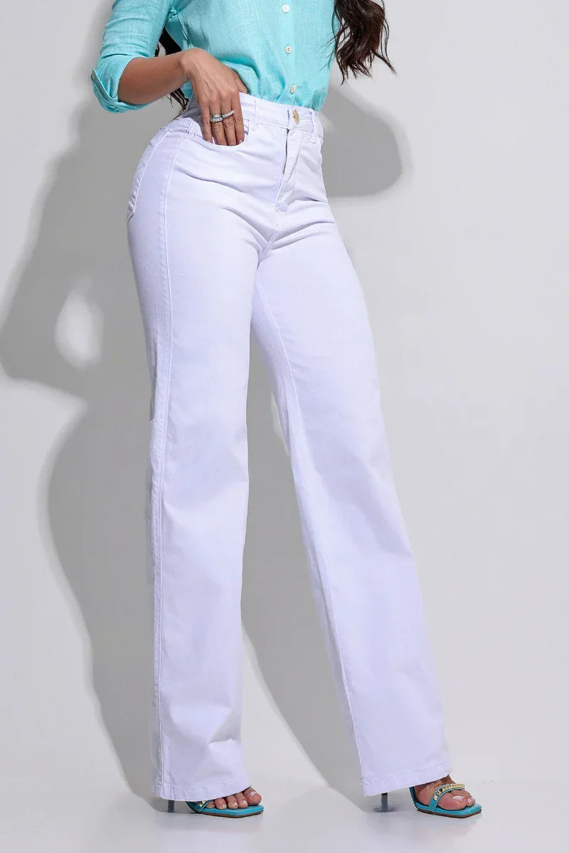 Calça Wide Leg Modeladora Fantátisca Branca - AA104