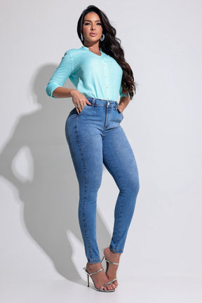 Calça Jeans Modeladora Alfaiataria com Elastano Apaixonante  - AA331